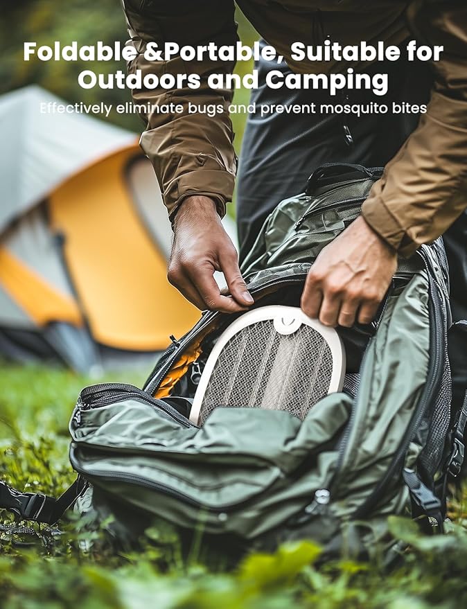 YISSVIC Electric Fly Swatter Foldable Bug Zapper Racket 2 in 1 Mosquito Killer with Purple Attractant Light Rechargeable 1800mAh for Indoor Home Backyard Patio Camping