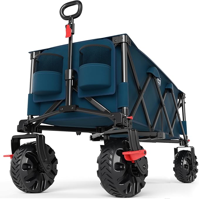 Timber Ridge 51.2" Extended Collapsible Wagon - Heavy-Duty Utility Cart with All-Terrain Wheels, Brakes & Cargo Net, 400L Capacity for Camping, Sports & Shopping, Blue
