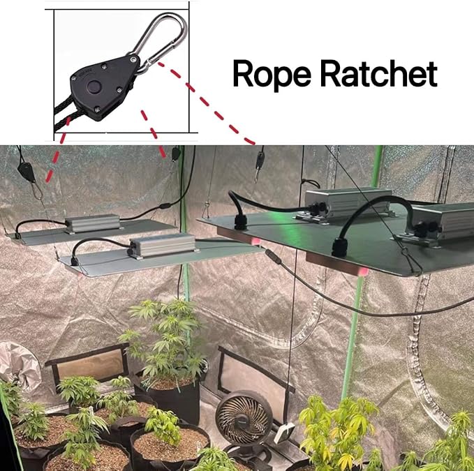 2 Pair of 1/8 inch Adjustable Rope Hanger Heavy Duty for Grow Light Rope Hangers Loose-Proof Design Light Fixture Hangers (4 Pcs)
