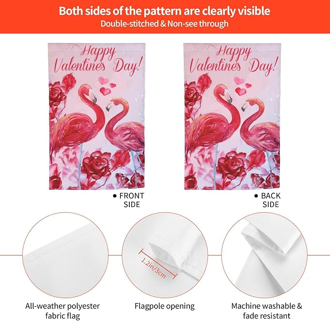 Happy Valentine'S Day Flamingo Rose Garden Flag Welcome Party Outdoor Outside Decorations Picks Home House Garden Yard Decor 12x18 Inch