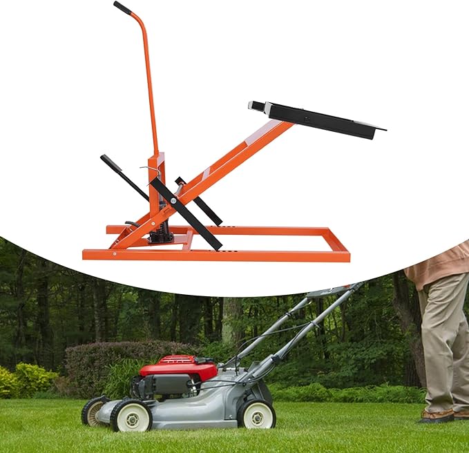 Lawn Mower Lift, 500Lbs Lawn Mower Lift Carbon Steel Hydraulic Lift Jack Lawnmower Lift Tool Adjustable Lawnmower Lifts w/Hydraulic Foot Pedal for Garden Tractors All-Terrain Maintenance and Repair