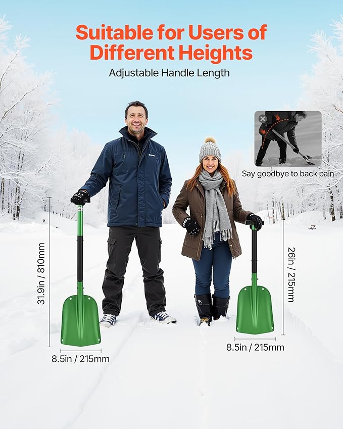 VEVOR Snow Shovel for Driveway, 8.5 in Wide Aluminum Alloy Snow Shovel with T-Shaped Handles, Large Capacity Snowplow Shovels, Portable & Lightweight Snows Removal Tool for Garden Car Camping