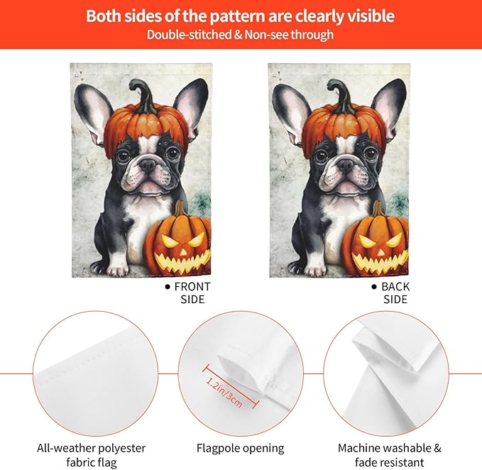 Halloween Boston Dog Pumpkin Garden Flag Welcome Party Outdoor Outside Decorations Picks Home House Garden Yard Decor 12x18 Inch