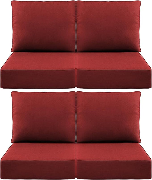 Luxury 6" Outdoor Cushions for Patio Furniture, 24x24x6 Thick Seat Cushion Set of 4, Fade Resistant Couch Chair Replacement Cushions High Density Deep Wicker Chair Cushion w/Removable Cover, Red