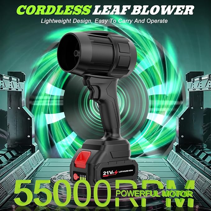 Leaf Blower Cordless with Battery, Turbo Jet Blower, 55000RPM Handheld Leaf Blower 2 X 4.0Ah Batteries for Lawn Care, Patio, Blowing Leaves, Snow Blowing (Black-001)
