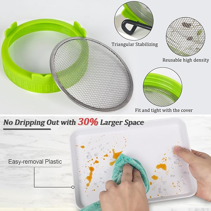 Premium Sprouts Growing Kit, 2 Sprouting Jar Kits & Superior Sprout lids, Blackout Sleeves, Drain Tray, Stainless Steel Stand, Growing Kit for Broccoli, Alfalfa, Beans & Mushroom by YeeGeell (2 Pcs)