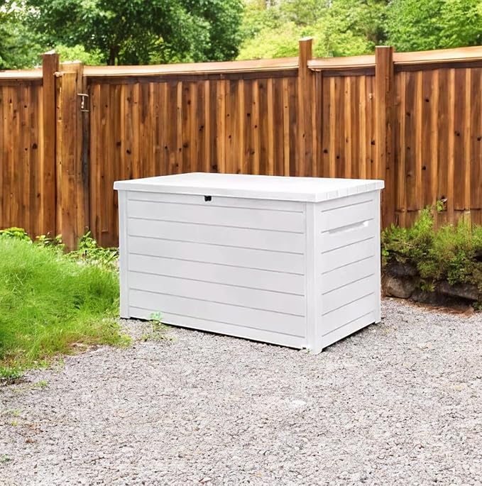 Outdoor Storage Box with Lockable Lid - Weather-Resistant and Stylish (White, 230-Gallon)
