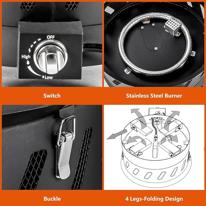 17.3 inch Portable Propane Fire Pits, Gas Fire Pit Bowl for Outside with Lid & Handle, Smokeless Gas Firebowl,Propane Firepit for Camping, Patio, Yard, Garden