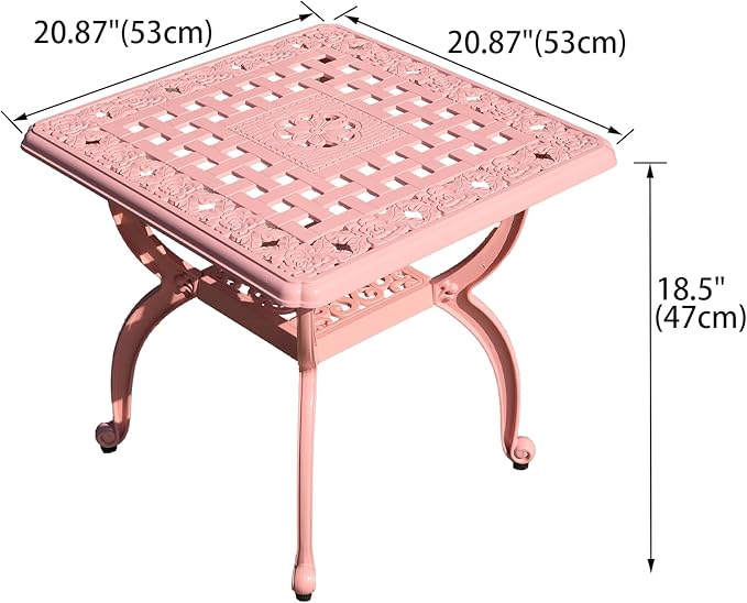 Cast Aluminum Outdoor Side Table,Small Patio Table,Outdoor Coffee Tables for Patio,Garden,Balcony, for All Weather (Pink, Square)