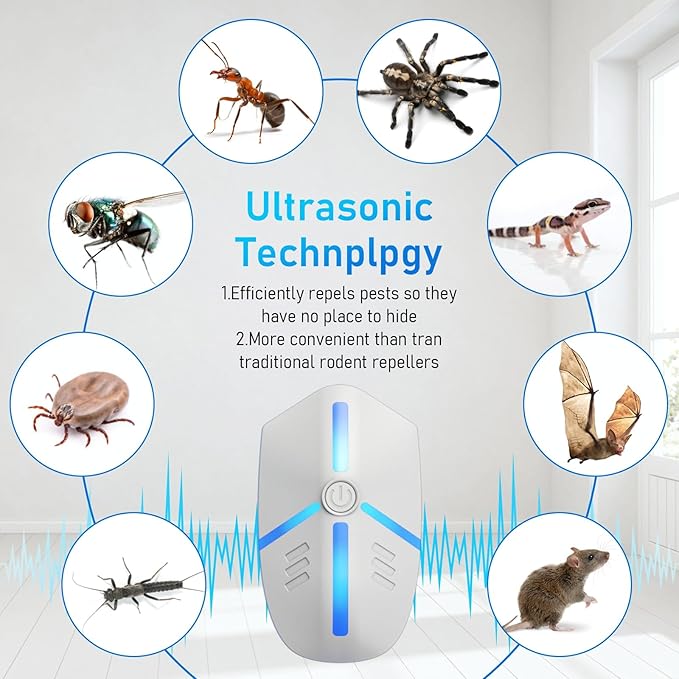 2025 Ultrasonic Repeller for Rodents, Mice, Spiders 6 Pack, Insects - Indoor Electronic Plug-in Repellent, Eco-Friendly Large Area Coverage Up to 1600 Sq Ft for House, Hotel, Warehouse (6 Pack)