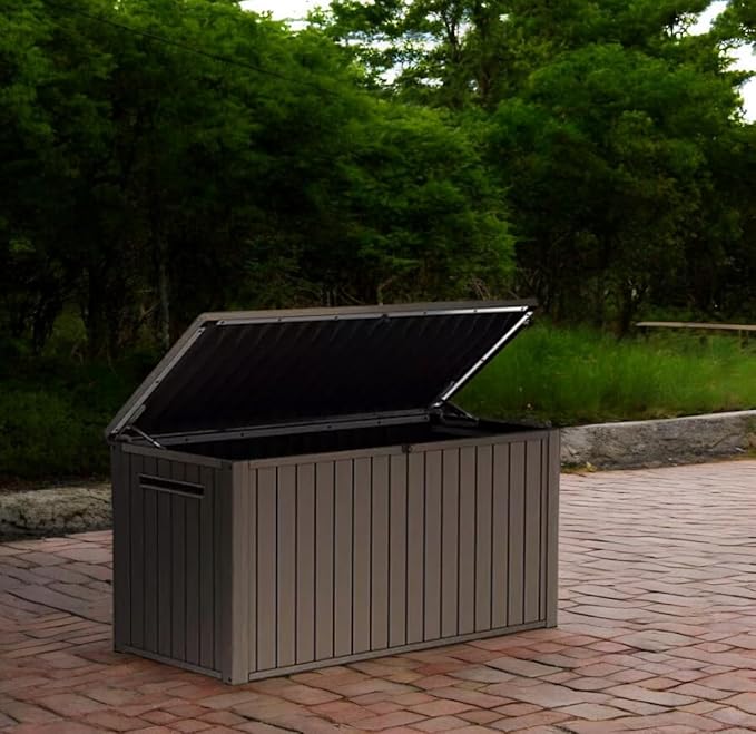 Outdoor Storage Box with Lockable Lid - Weather-Resistant and Stylish (Brown, 170)