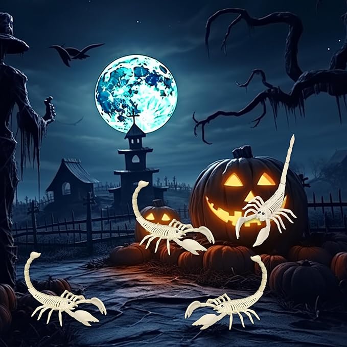 Halloween Animal Skeleton Decor Halloween Decorative Horrible Cow Bat Spider Rat Bones for Decoration (4, Scorpion)