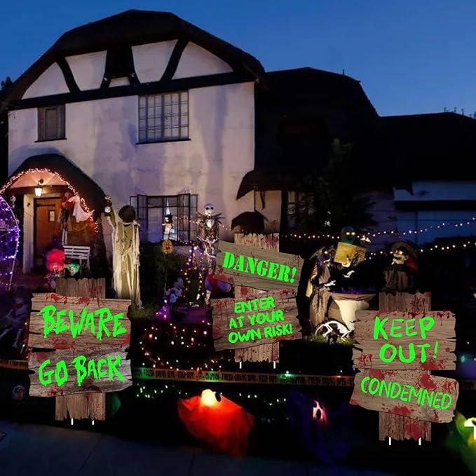 Halloween Decoration Yard Signs Glow in the Dark,3 Pack 15.3"×11.2" Outdoor Solar Decor Scary Zombie Vampire Graves Theme Party Supplies for Outside Garden,Lawn Yard Party Decorations