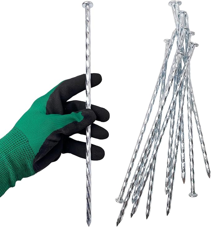 Artificial Turf Stakes Galvanized Spiral Landscape Spikes 12IN Weed Barrier Fabric Stakes for Paver Edging, Gardening Lawn Edging, Carpentry and More (25 PC)