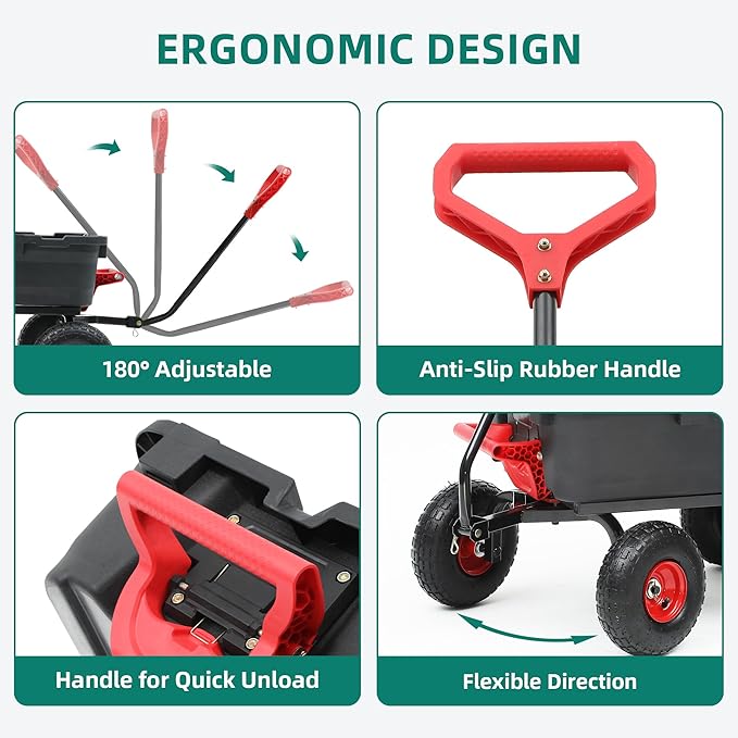 800lb Garden Dump Cart, Heavy Duty Wheelbarrow Dump Wagon with 4 Wheels&Quick-Release Dumping,Utility Wagon Carts for Yard,Farm and Garden