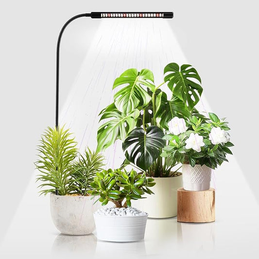 Grow Lights for Indoor Plants, 6000K Full Spectrum Plant Growth Light, Plant Lights for Indoor Growing with 5 Level Dimmable & Auto Timer, Adjustable Gooseneck Grow Lamp, 1 Pack