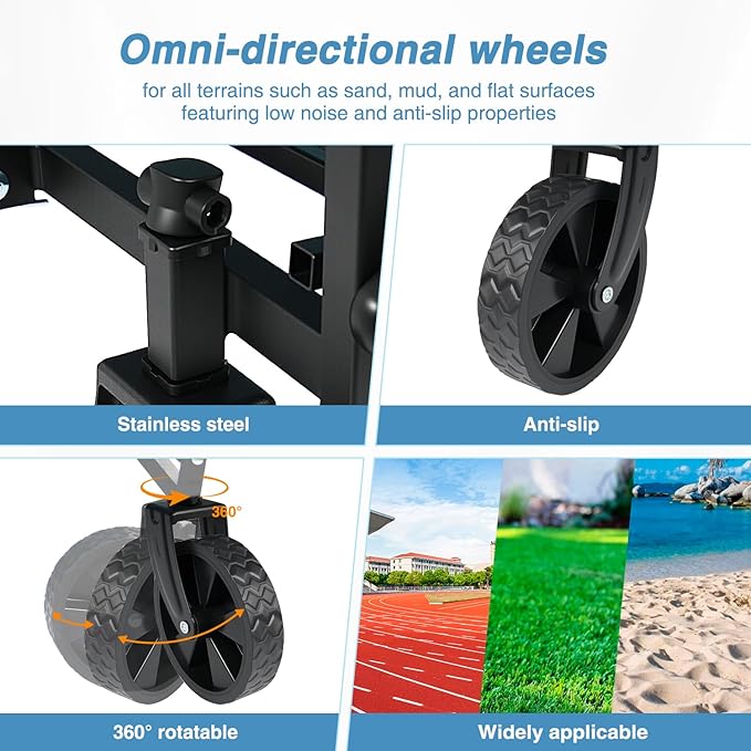 Yesker Foldable Wagon - 220lbs Collapsible Garden Carts with All Terrain Wheels for Outdoor Camping Sports Shopping Gardening - Heavy Duty Portable Utility Trolley (Gray)