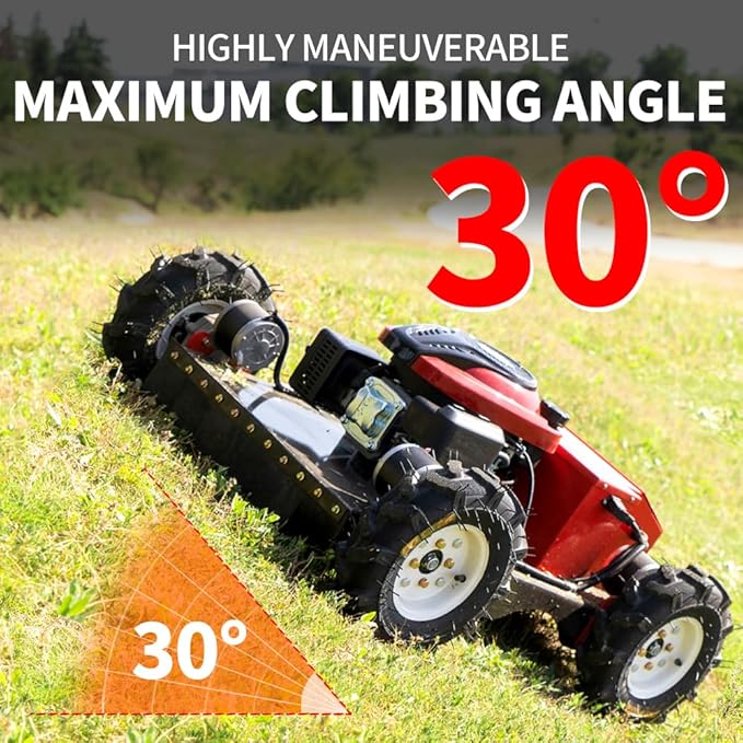 Remote Mower, Remote Control Lawn, Small Crawler Oil-Electric Hybrid Four-Wheel Drive Lawn Mowing and Weed Whacker, All Terrain Grass Cutter Yard Mower, 30° Climbing