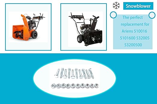 Shear pin and nut Set of 10, Suitable for Ariens 532005 53200500 510016 51001600, Compatible with Ariens Classic 24E, Compact 20, Compact 24, Compact Track 24, SNO Tek 20 120V Snow Blower