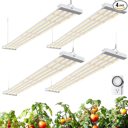 Barrina TX-L84 4FT LED Grow Light, 336W (4 x 84W), 4 Panel Wider Coverage, Full Spectrum, High PPFD, Mechanical Timer, Linkable, Hanging Light, Plant Stand with Grow Light for Indoor, Seeding, 4 Packs