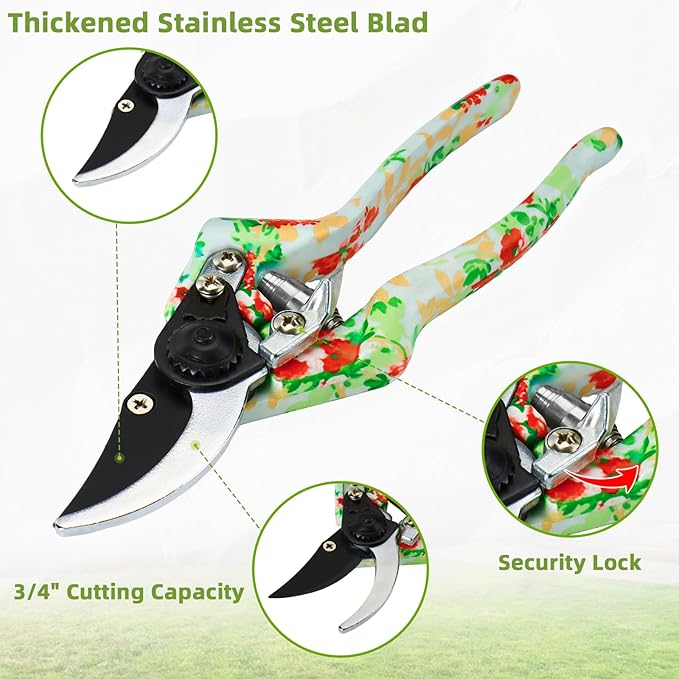 Garden Tools Set, JUMPHIGH 10 PCS Heavy Duty Gardening Tools Includes Hand Trowel Rake Weeder Pruner, Gardening Gifts for Women, Garden Kit with Tote Bag, Apron, Gloves, Kneeling Pad