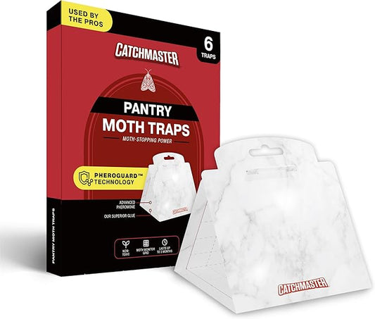 Catchmaster Premium Pantry Moth Traps, Marble Patterned Odorless Sticky Glue Traps 6PK, Pheromone Attractant for House, Kitchen Storage & Kitchen Pantry Cabinet, PheroGuard Technology, Trap Moths