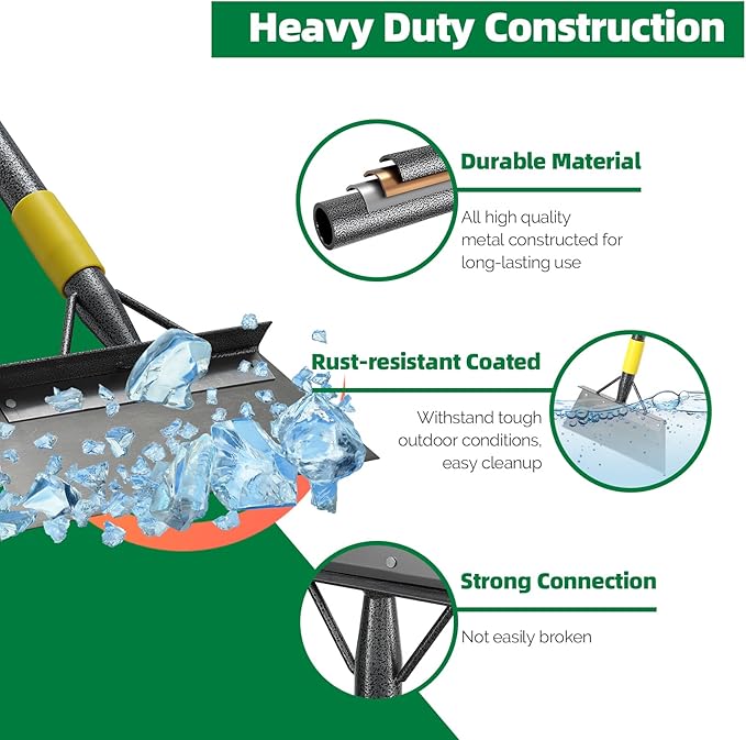 Floor Scraper Long Handle - Ice Removal Tool, Multifunctional Garden Cleaning Flat Shovel, 74" Weed Scraper Heavy Duty Sharp Blade for Lawn Edging,Sidewalk Weeding,Driveway Steps Snow Shovel
