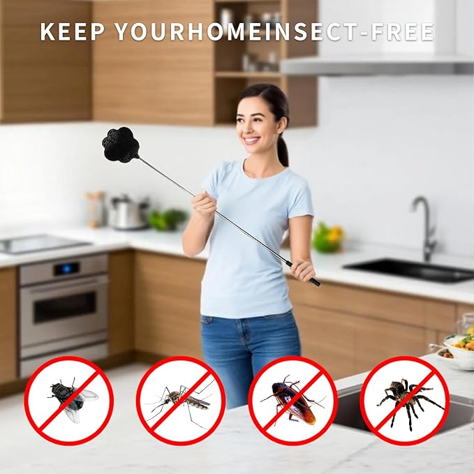 Fly Swatter, Elescopic Fly Swatters, FlySwatter for Indoors, FlySwatter with Stainless Steel Handle 3PCS