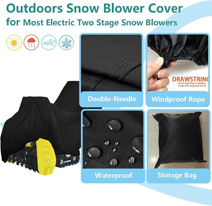 Oslimea Outdoors Snow Blower Cover - 600D Heavy Duty Polyester, Waterproof, UV Protection, Universal Size for Most Electric Two Stage Snow Blowers 47" L x 31" W x 37" H