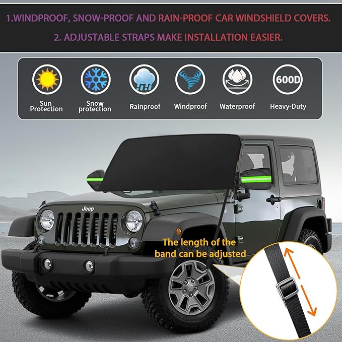 Windshield Cover for Ice and Snow - 600D Oxford Fabric Car Windshield Snow Cover Heavy Duty, Magnetic Car Anti-Snow Cover for Most Sedan Truck SUV Van and MPV, Winter Cars Accessories (70 x 50 Inch)