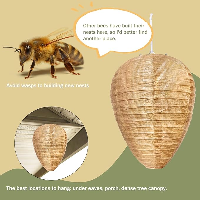 4 Pack Paper Fake Wasp Nest Decoy Hanging, Fake Hornet Nest Decoy Carpenter Bee Deterrent, Wasps Trap Wasp Deterrent Outdoor Yellow Jacket Carpenter Bee Traps for Outsides Garden Patio