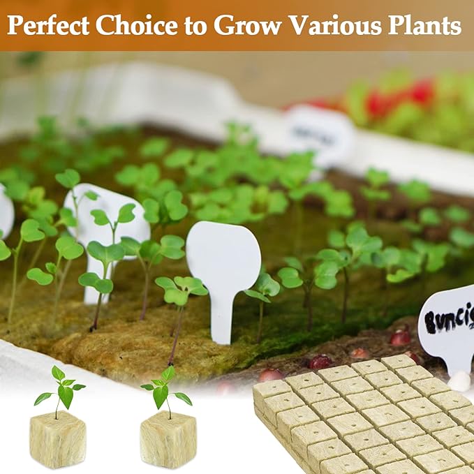 Legigo 1 Inch Rockwool Cubes Seed Starter Plugs for Hydroponics, RockWool Planting Grow Cubes for Hydroponic Tower Garden Soilless Cultivation Plants Germination Cutting Clone (4 Sheet, 200 Plugs)