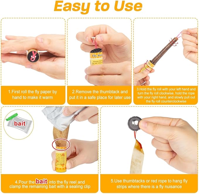 Glovv 40 Pack Sticky Fly Trap Indoor, Flies Strips Indoor Outdoor Hanging Paper Rolls for Home, Bug & Fruit Gnat Ribbons Tape Killer Catcher for Kitchen, Flying Insect Trap for Winged Insect, Mosquito