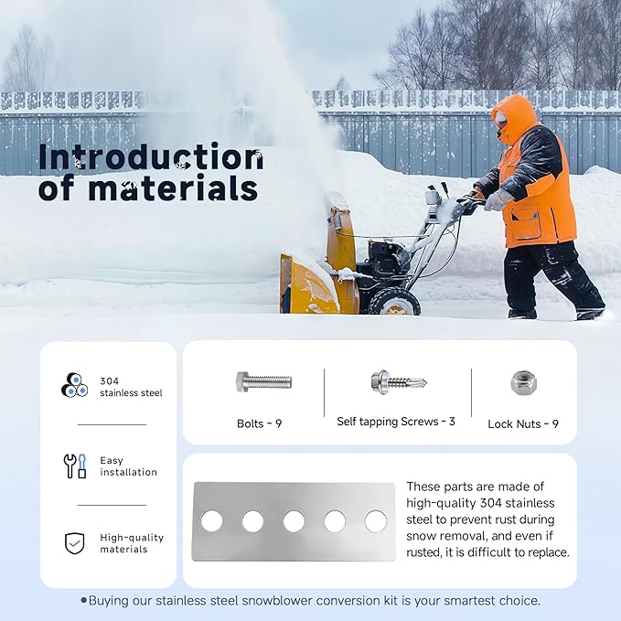 100% 304 Stainless Snow Blower Impeller Modification Kit, 1/4" 3-Blade Universal, for Modifies 2-Stage Machine Snow Blower Impeller Including Installation Hardware, Reuse in Harsh Environments(3)