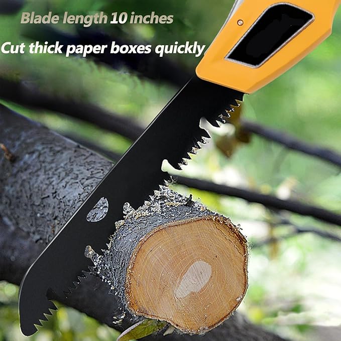 10-inch folding saw, sharper blades, outdoor and camping saws, hunting/bone saws, handling firewood, fire pit lumber, lawn and garden work, pruning trees and shrubs, easy to use and store