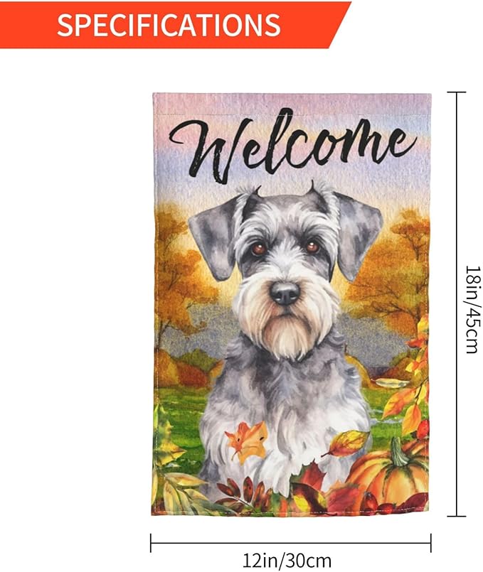 Schnauzer Autumn Pumpkin Fall Dog Garden Flag Welcome Party Outdoor Outside Decorations Picks Home House Garden Yard Decor 12x18 Inch