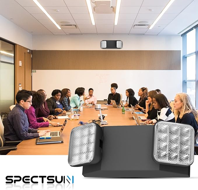 SPECTSUN 8 Packs Black Led Exit Sign with Emergency Lights &Battery Backup -Adjustable Hardwired 2 LED Head-UL Certified-120-277VAC/Commercial Emergency Lights Fixtures for Home/Business.