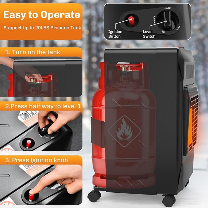 WELLUCK Propane Heater | Portable Patio Heater for Outdoor | LP Cabinet Gas Heater for Camping, Garages, Workshops & Construction Sites |18,000 BTU Warm Area up to 450 sq. ft, 3 Power Settings