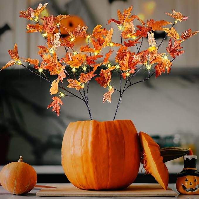 LIGHTSHARE 32IN 32LED Lighted Willow Twig Branch, Maple Leaf, Built-in Timer, USB Plug-in and Battery Powered, Décor for Home, Festival, Party, Christmas, Night Light