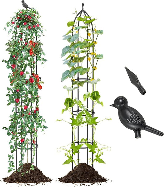 Happygrill Garden Trellis for Climbing Plants, 78” Tall Metal Obelisk Trellis w/Adjustable Height, Gloves, Cable Ties, 2 in 1 Plant Cages & Supports for Flowers, Vegetables, Vines Indoor Outdoor