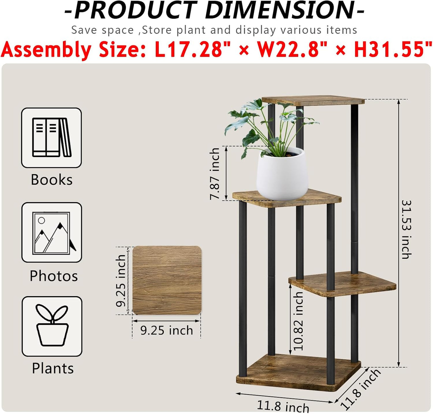 AZERPIAN Plant Stand 4 Tier Indoor Metal Flower Shelf for Multiple Plants Corner Tall Flower Holders for Patio Garden Living Room Balcony Bedroom, Black (4 Tier-Black)