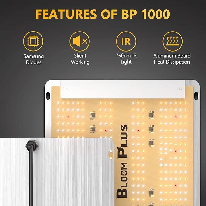 Bloom Plus LED Grow Light BP1000 for Indoor Plants, Full Spectrum Grow Lamp with 336 High-Efficiency Diodes, 2x2 ft Coverage for Seedling, Vegetables, and Flowering