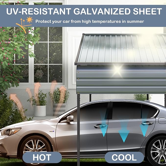 Metal Carport 12x20 FT Heavy Duty, Outdoor Steel Large Rv Car Ports Canopy with Galvanized Steel Roof and Frame, Car Shelter Protect from Sun and Heavy Snow for Pickup, Boat, Car and Tractors