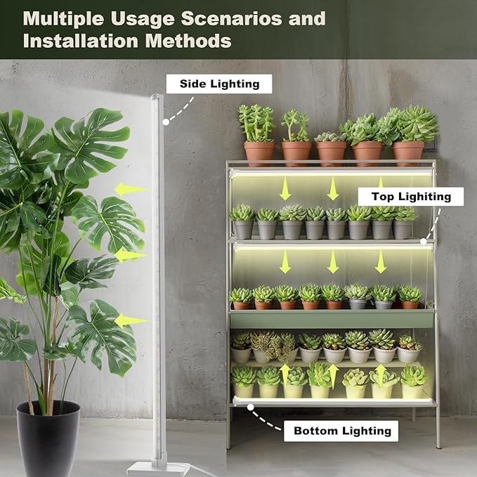 GLOWRIUM Grow Lights for Indoor Plants, 36W Vertical Plant Grow Lights with Auto-Timer, Full Spectrum LED Standing Plant Grow Light, 3 Light Modes, 6-Level Dimmable (60 in(Silver))