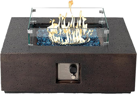 SUNBURY Outdoor Propane Burning Fire Pit, 35 inch Square Patio Fire Table 50,000 BTU Fire Pit for Outside with Waterproof Cover and Glass Stones, Rust-Red