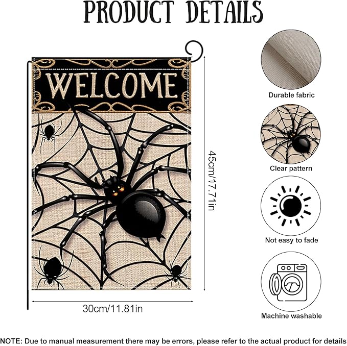 Halloween Garden Flag 12 x 18 Inch Double Sided Spider Web Designs Fall Autumn Burlap Yard Flag for Outside Rustic Yard Outdoor Holiday Home Decoration