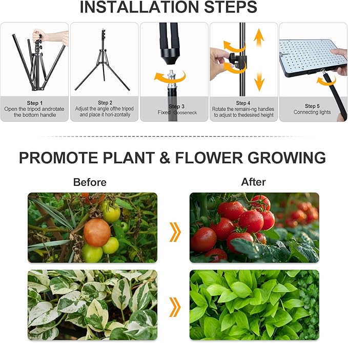 Grow Light with Stand, Orchbloom Grow Lights for Indoor Plants 50W, Natural Sunlight Full Spectrum Plant Growing Lamps for Houseplants & Bonsai Tree, 4/8/12 Hr Timer Plant Light Auto On/Off Everyday