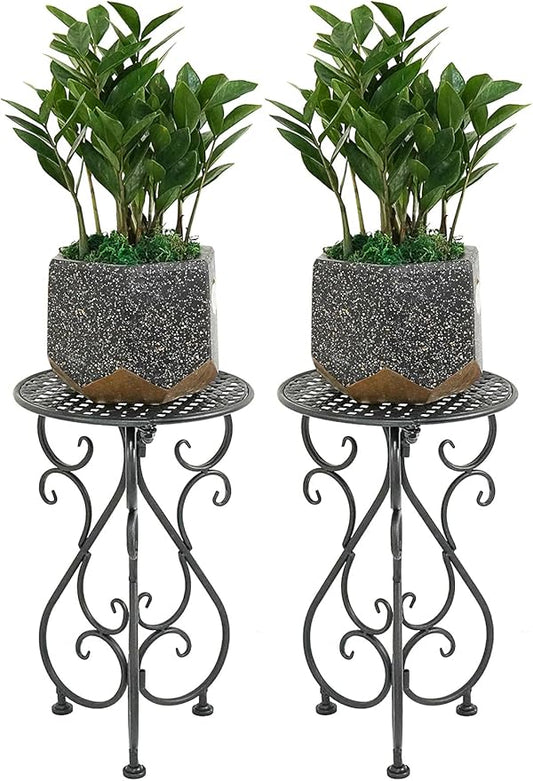 Metal Plant Stands 2 Pack, Heavy Duty Plant Pedestal 17" Tall, Single Flower Pot Holder for Indoor, Outdoor, Patio, Porch, Garden, Balcony, Black