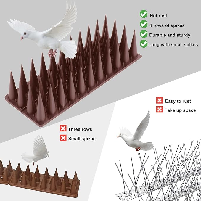 Bird Spikes, 20 Packs Bird Deterrent, Raccoon and Squirrel Deterrent, for Outdoor Repelling Birds and Reptiles, Squirrel Spikes for Fences and Roofs to Keep Birds Away（Brown）