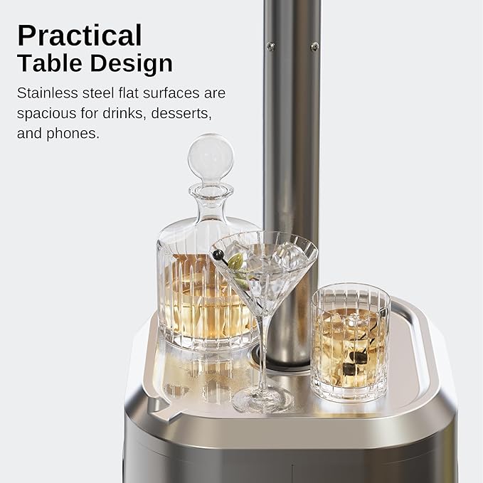 EAST OAK 50,000 BTU Patio Heater with Sand Box, Double-Layer Stainless Steel Burner, Table Design, Safety Protection System, Wheels, Propane Patio Heater for Home and Commercial, Stainless Steel